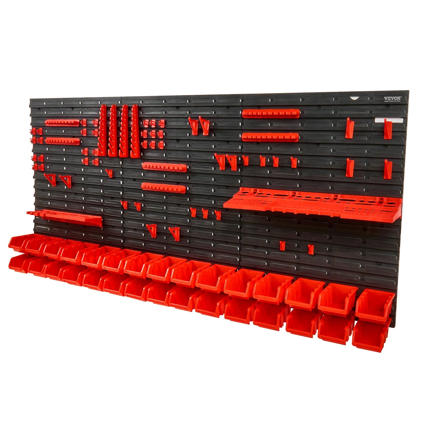 Wall Mounted Storage Bins Parts Rack Organizer Garage with Wall Panels Hooks Plastic Shop Tool