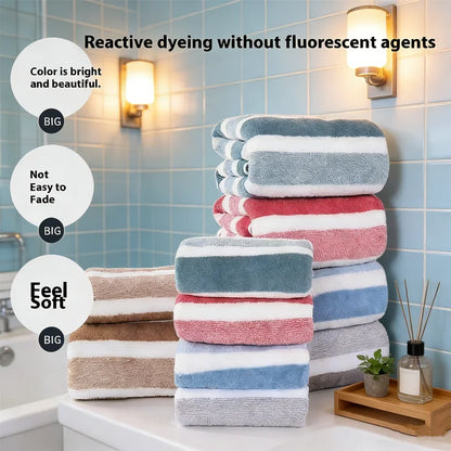 High-Absorption Quick-Dry Bath Towel - Thick Coral Fleece, Non-Shedding & Durable, Perfect for Daily Family.