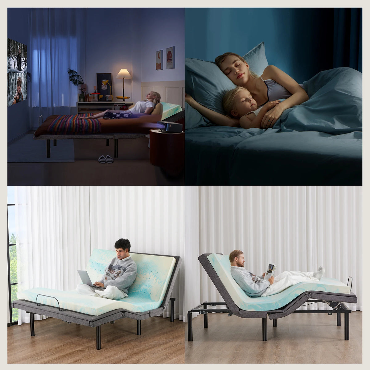 Electric Queen Size Bed Ergonomic Adjustable Bed Frame with Wireless Remote Zero Gravity Bed with 2 USB Ports