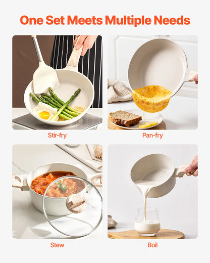 VEVOR 17 Piece Pots and Pans Set Granite Nonstick Cookware Set