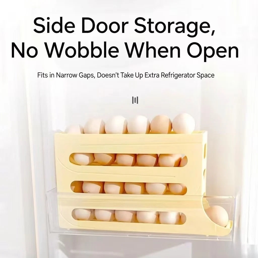 Automatic Rolling Egg Storage Box Refrigerator Door Egg Dispenser Slide Organizer