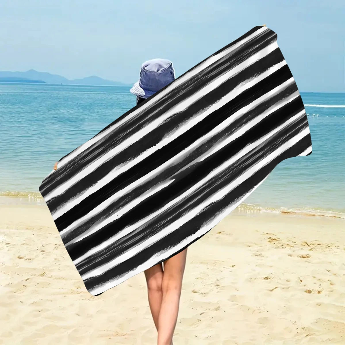 1pc fashionable colorful striped large beach towel, quick drying absorbent swimming beach towel,