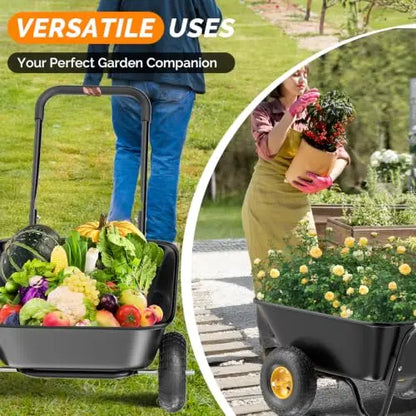 Wheelbarrow, Plastic and Steel Wheel Barrel, Garden Cart for Lawn