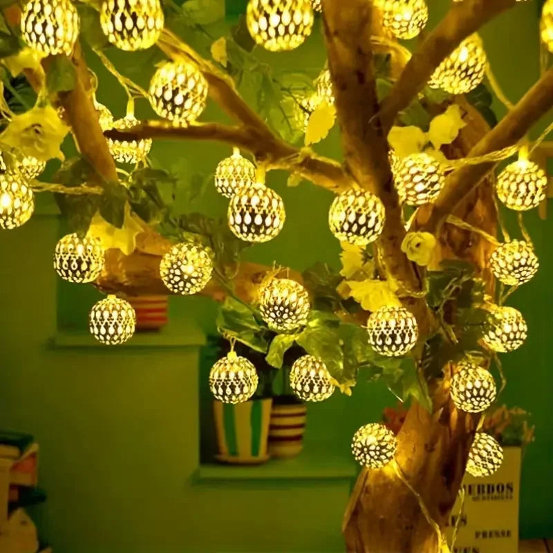 Outdoor Solar Moroccan Ball String Light-50/30/20 LED Fairy Light, 8 Modes,