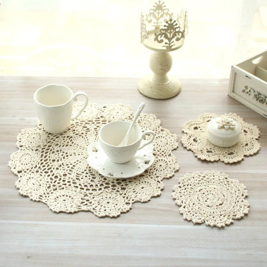 1PC Round Hand Crocheted Doily Vintage Cotton Crochet Table Place Mat.