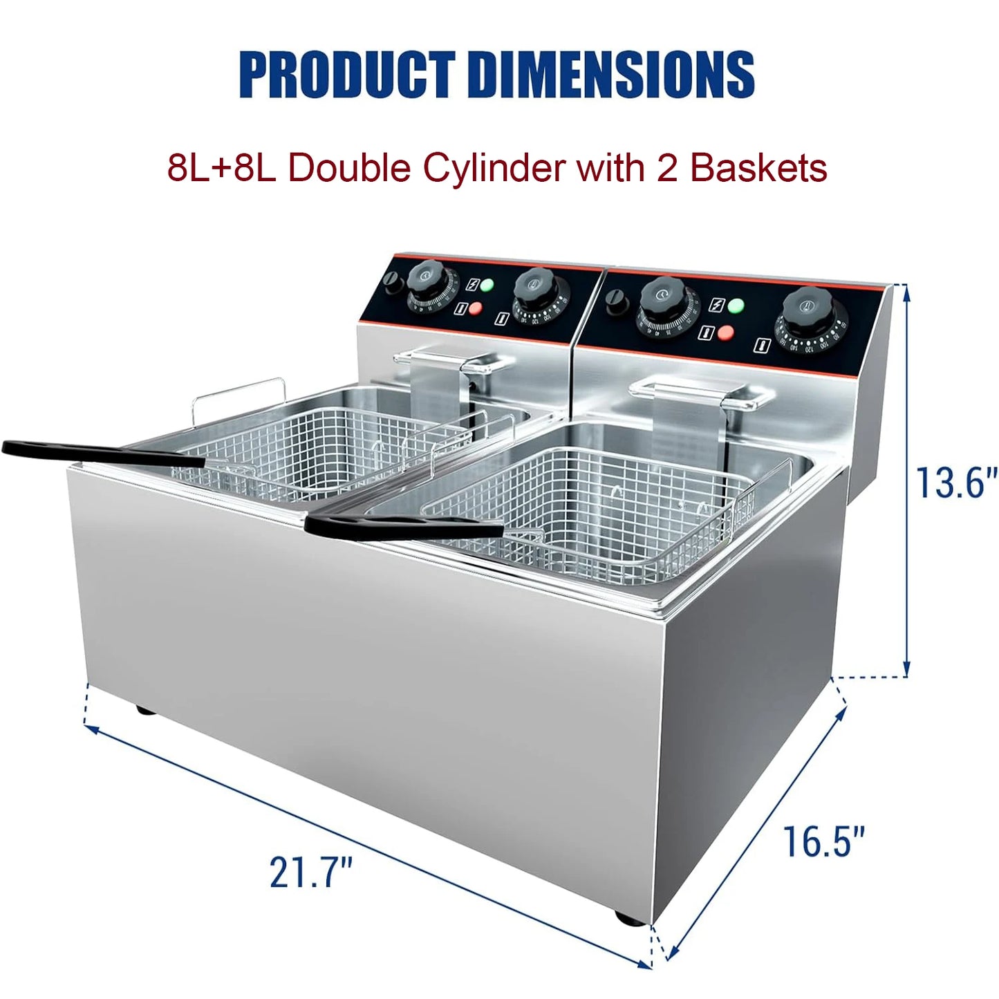 Commercial Electric Deep Fryer with Baskets Stainless Steel Adjustable Temperature Deep Fryer