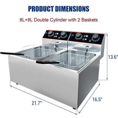Commercial Electric Deep Fryer with Baskets Stainless Steel Adjustable Temperature Deep Fryer