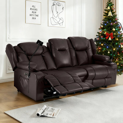 Redlife Loveseat Electric Recliner Sofa for Seniors, Massage & Heat Capacity,Cat-Claw Leather.