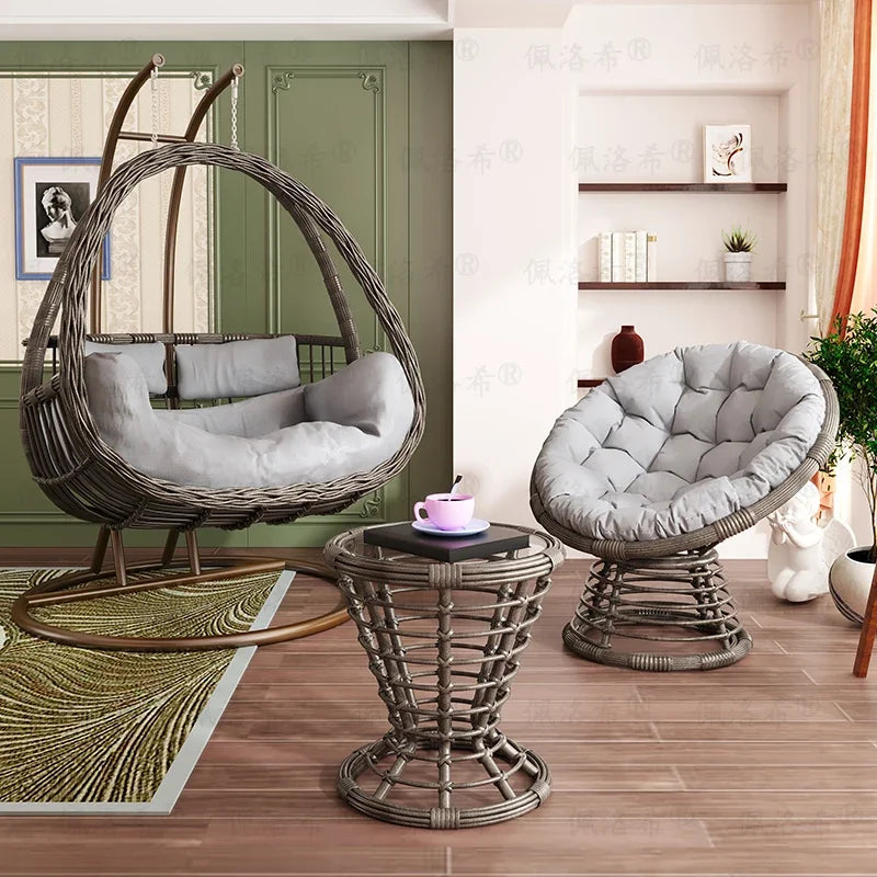 Hanging basket rattan courtyard double swing lazy chair