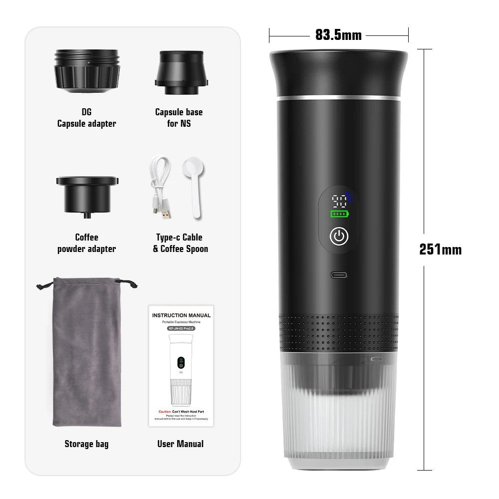 Wireless Electric Portable Espresso Coffee Machine for Home Camping Coffee Maker 3-in-1 Capsule Powder Travel Coffee Maker