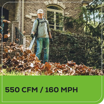 60V 550 Brushless Backpack Blower, 5.0Ah Battery and 6A Charger