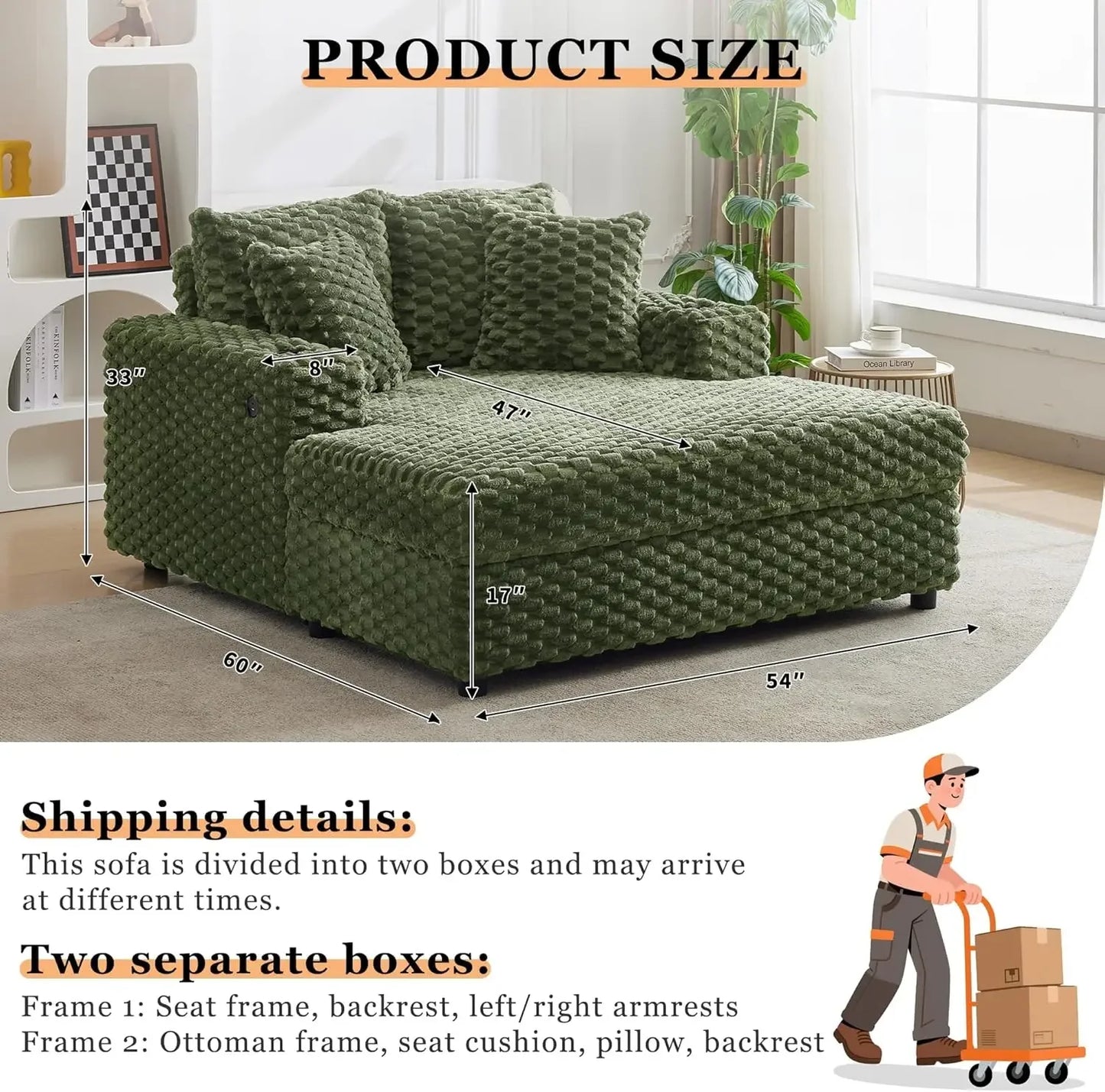 Oversized Chaise Lounge Chair Indoor, Modern Upholstered Cozy with Throw Pillows and Armrests