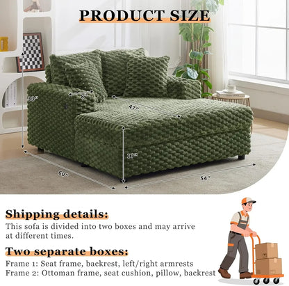 Oversized Chaise Lounge Chair Indoor, Modern Upholstered Cozy with Throw Pillows and Armrests