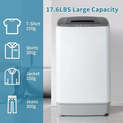 Automatic Top Load Portable Washer - 10 Wash Programs and 8 Water Levels, 2-in-1 Compact with Drain Pump