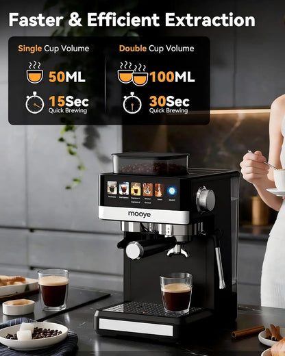 Espresso Machine with Grinder 20Bar Compact with Steam Milk Frothed Coffee Maker for Home Cappuccino Latte Cold