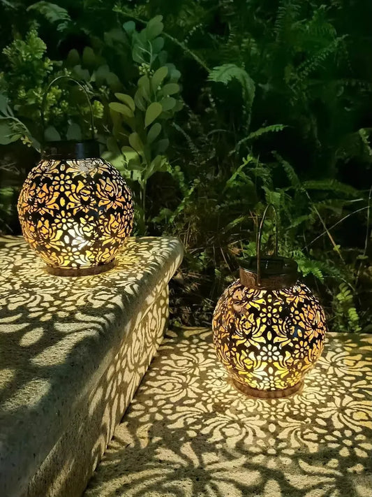 Outdoor Solar Iron Art Hanging Light Hollow LED Waterproof Landscape Projection Lamp for Garden Decor