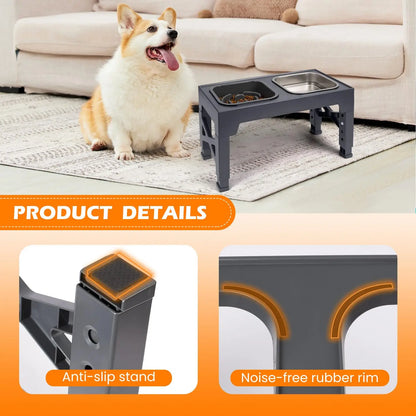 Elevated Slow Feeder Dog Bowls, Non-Slip Stainless Steel/Plastic/ Pet Food & Water Bowls with Foldable Stand