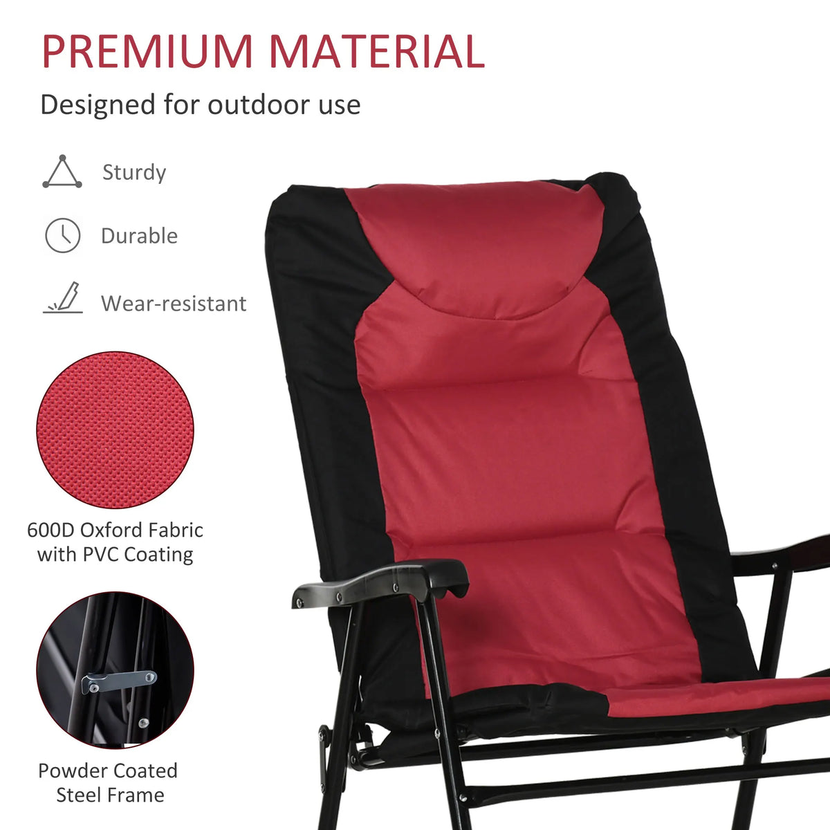 2PC Oversized Folding Rocking Camping Chairs, Red