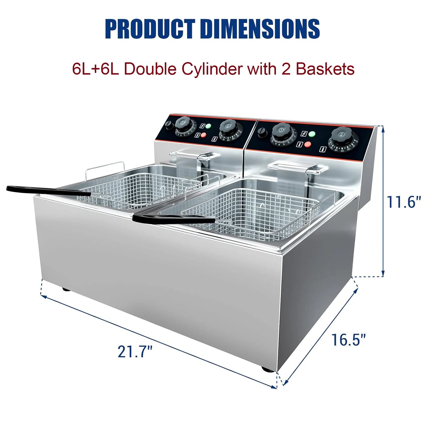 Commercial Electric Deep Fryer with Baskets Stainless Steel Adjustable Temperature Deep Fryer