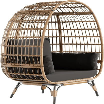 Oversized Egg Chair for Outdoor, Wicker Egg Chair with Cushions & Steel Frame