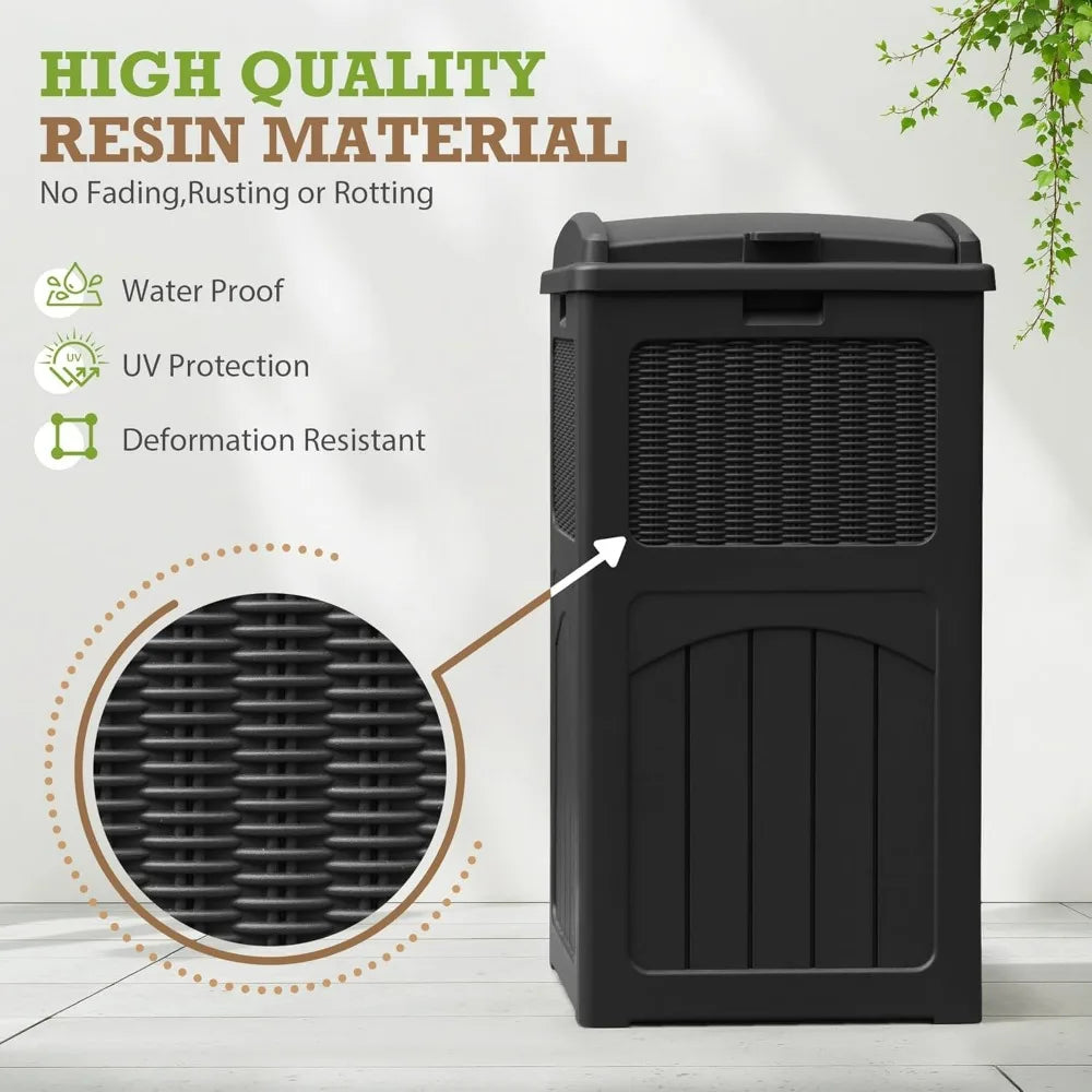 2 Pack 35 Gallon Outdoor Garbage Can with Lid, Waterproof Resin Waste Bins