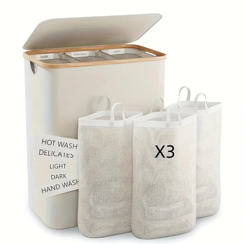 Extra Large Laundry Basket with Lid 3-Grids Inner Bags Laundry Hamper