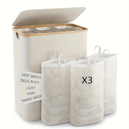 Extra Large Laundry Basket with Lid 3-Grids Inner Bags Laundry Hamper