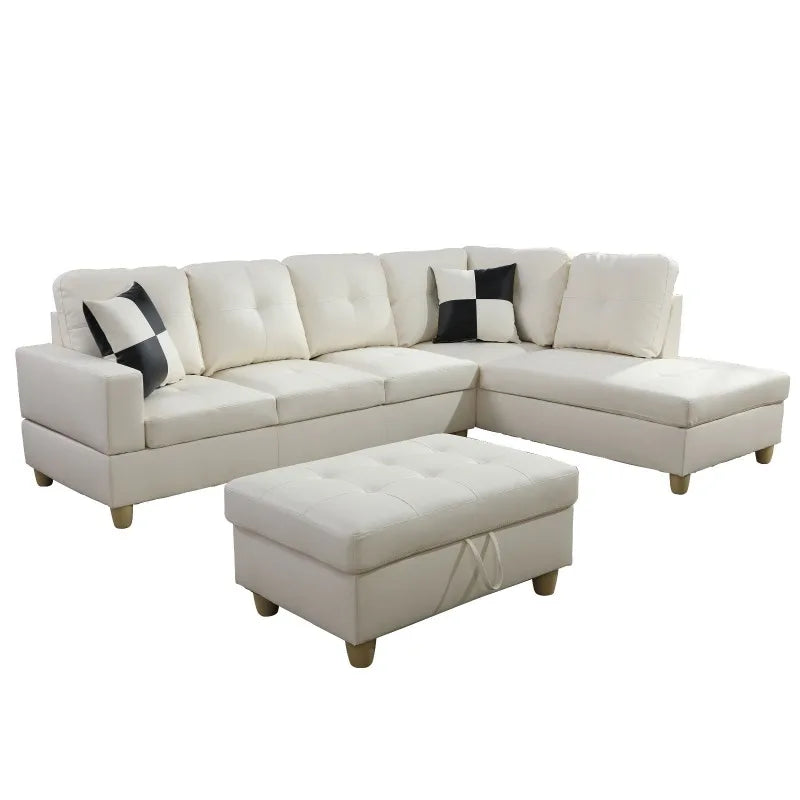 White Faux Leather 3-Piece Couch Living Room Sofa Set