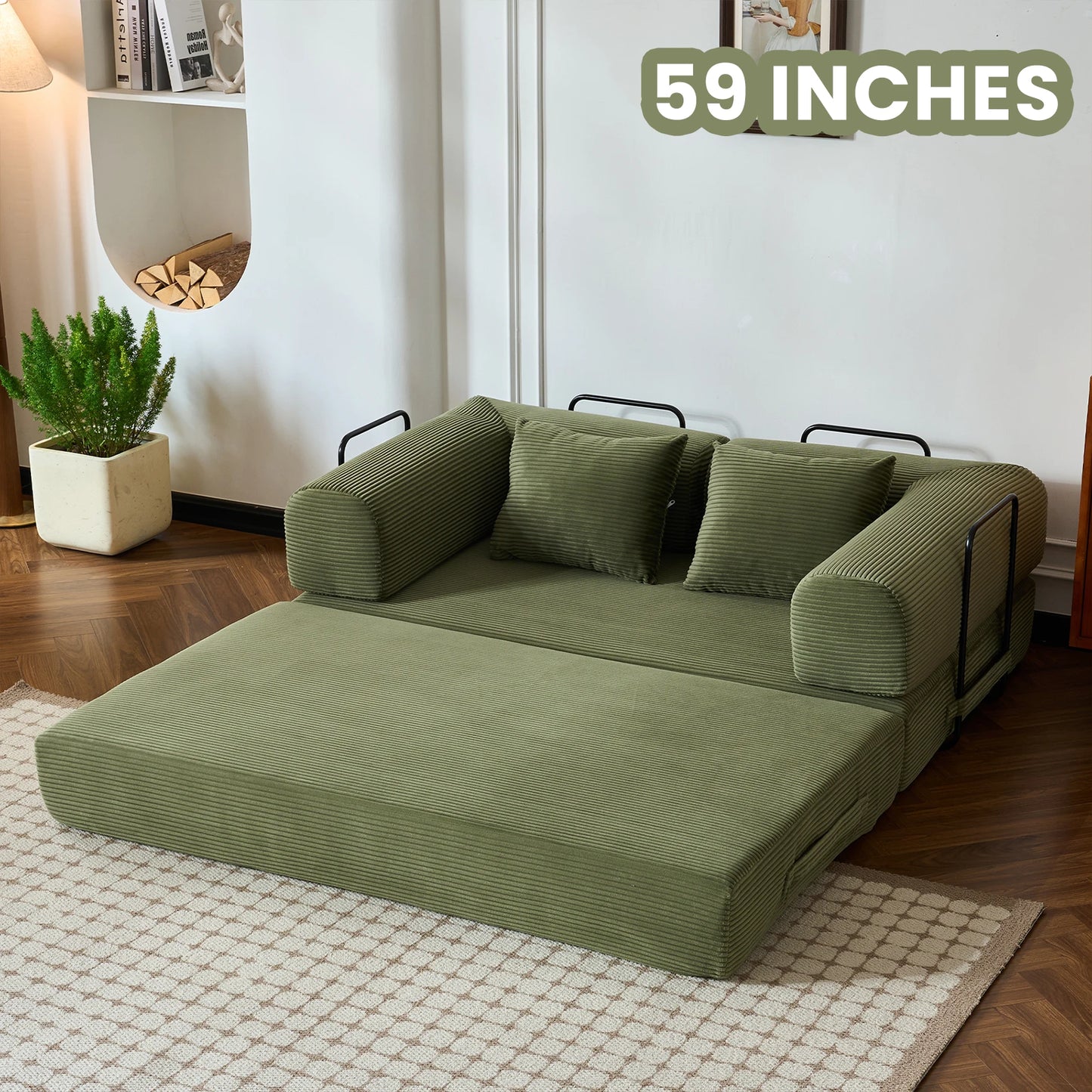 Couch Foldable Convertible Futon Sleeper Sofa Bed Floor Lounge with L-Shaped Armrests