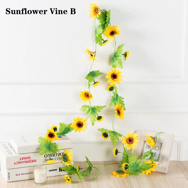 Sunflower Vine Hanging Artificial Flowers Garland Leaves Fake Silk Flowers Decoration