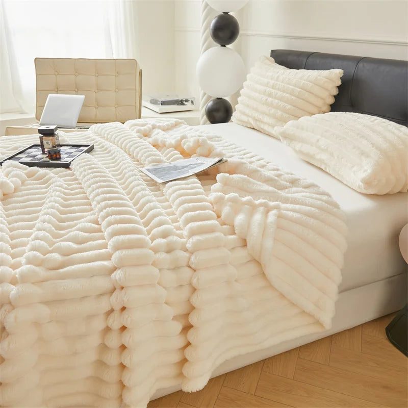 1pc Throw Blanket for Bed Soft & Warm Fluffy Blanket, Decorative Striped Blankets