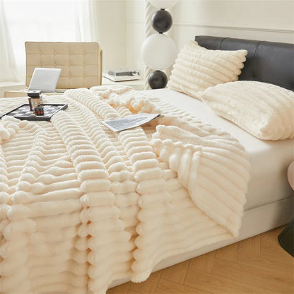 1pc Throw Blanket for Bed Soft & Warm Fluffy Blanket, Decorative Striped Blankets