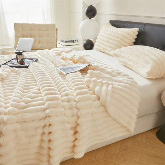 1pc Throw Blanket for Bed Soft & Warm Fluffy Blanket, Decorative Striped Blankets