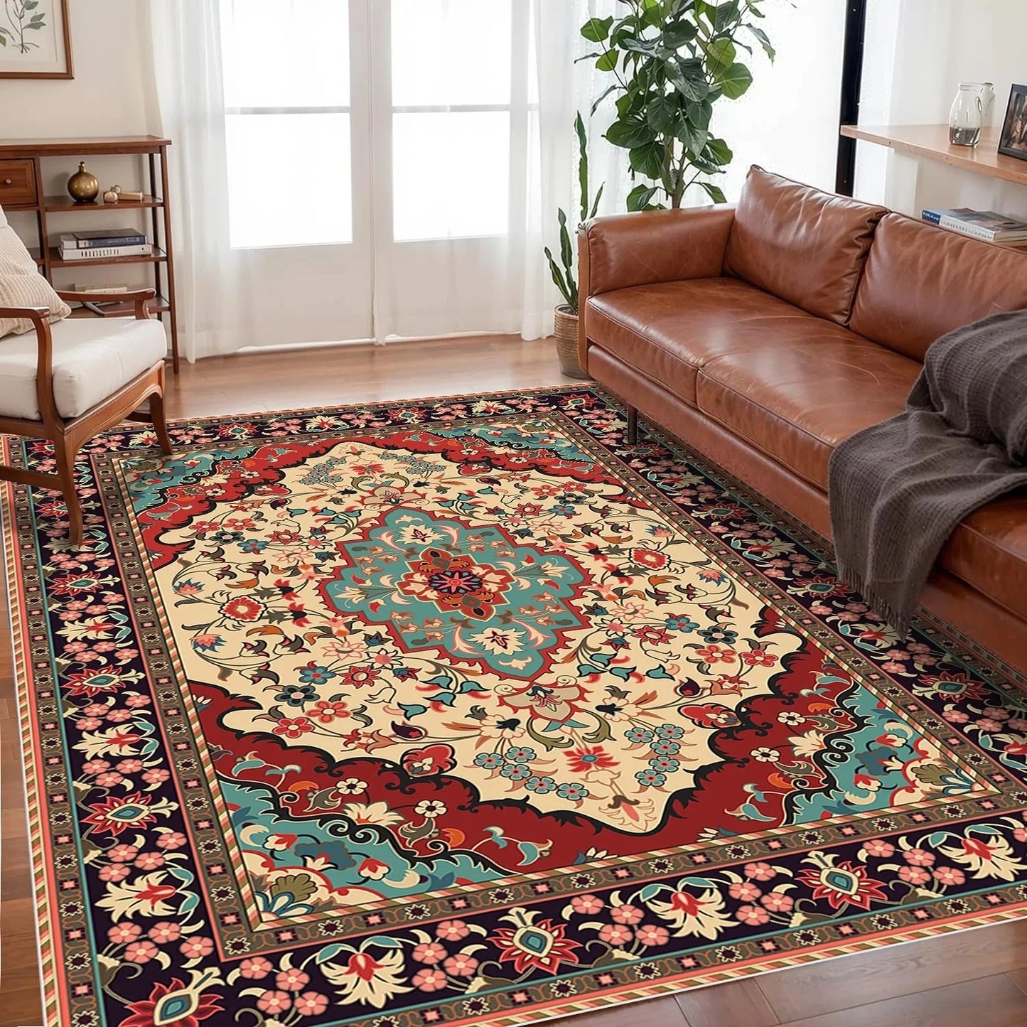 VIKAMA Bohemian Crystal Velvet Anti Slip Carpet for Living Room,