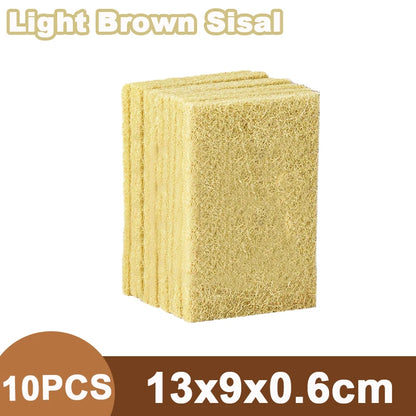 10PCS Natural Sisal Microfiber Sponge Kitchen Dishes Cleaning Cloth Eco Friendly Scouring Pad
