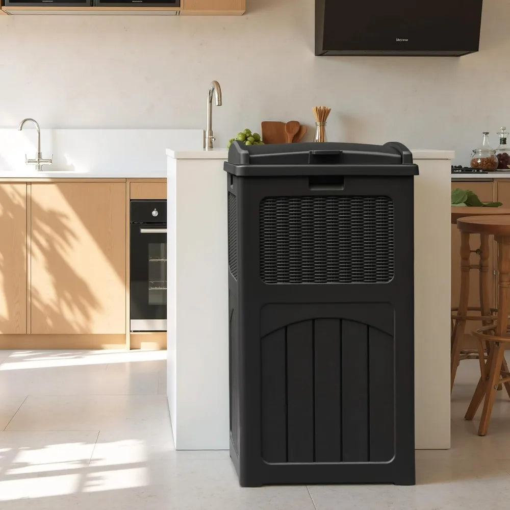 2 Pack 35 Gallon Outdoor Garbage Can with Lid, Waterproof Resin Waste Bins