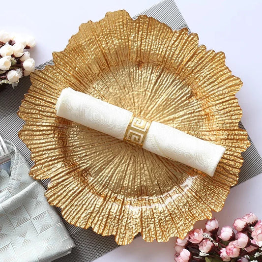13" Gold Plates Chargers with Flora Reef Plastic for Dinner Wedding Party Decoration