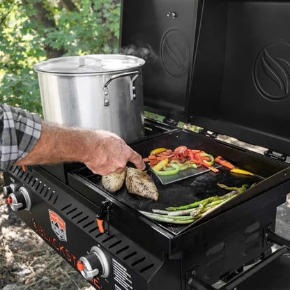 Go Combo with Wheels, Legs Hood & Side Shelf-Heavy Duty Flat Top Portable BBQ Griddle Grill Station for Kitchen