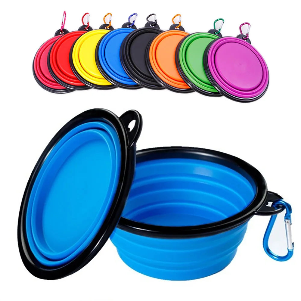 Collapsible Pet Silicone Dog Food Water Bowl Portable Folding Dishes with Carabiner