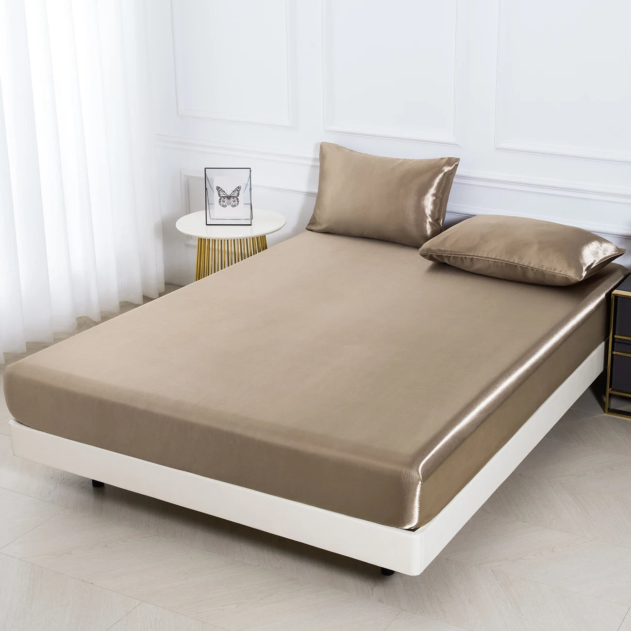 3pc Solid Color Satin Fabric Soft Comfortable Breathble Bedding Set for Bedroom.