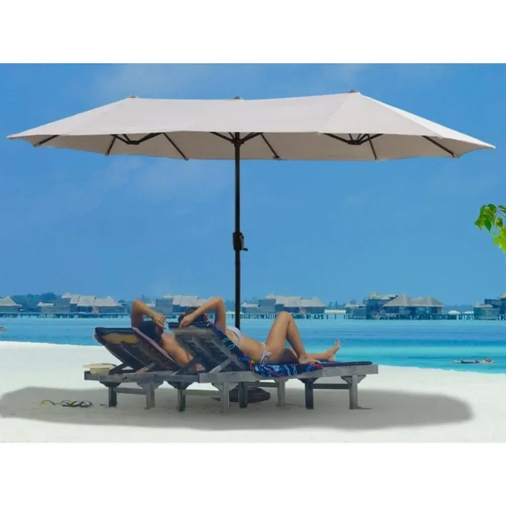 Large terrace umbrella, outdoor double-sided rectangular market umbrella with 12 ribs for UV protection