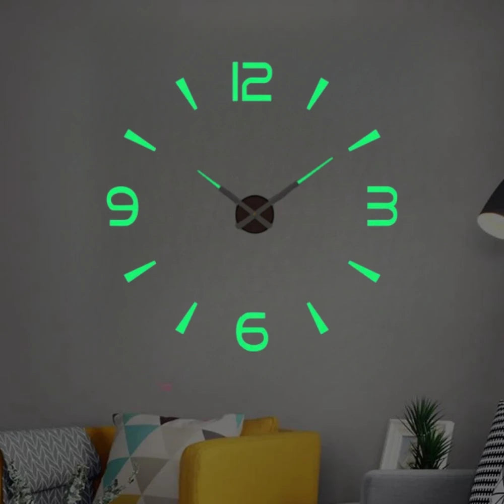 Large 3D Wall Clock Luminous Classic Wall DIY Digital Wall Stickers
