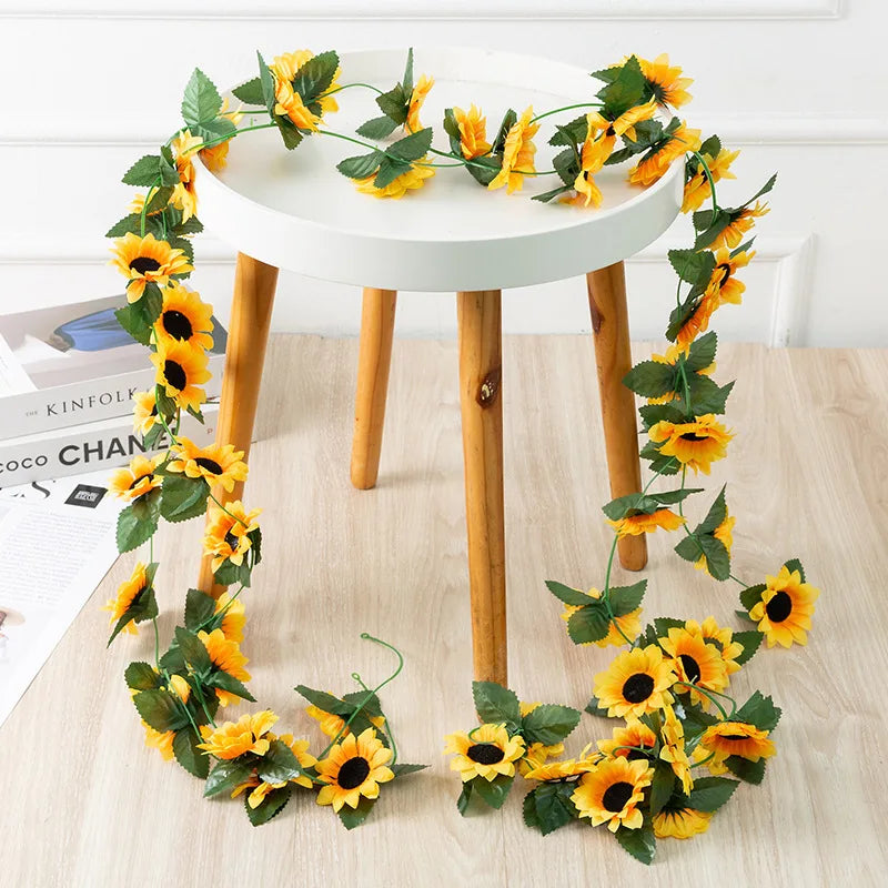 Sunflower Vine Hanging Artificial Flowers Garland Leaves Fake Silk Flowers Decoration