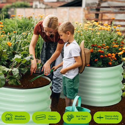 2-Pack Oval Galvanized Steel Raised Garden Bed Open Base Safety Edge Metal Plant