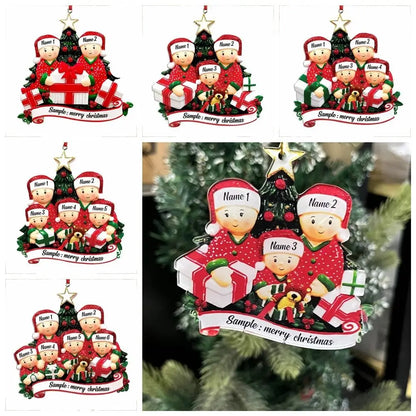 2D Christmas Family Ornament DIY Cute Snowman Flat Pendant Hand Painted Five-pointed Star Christmas Tree Hanging Ornament