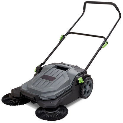 SucceBuy Walk-behind Hand Push Floor Sweeper 5-Gal Waste Container Angle & Height Adjustable
