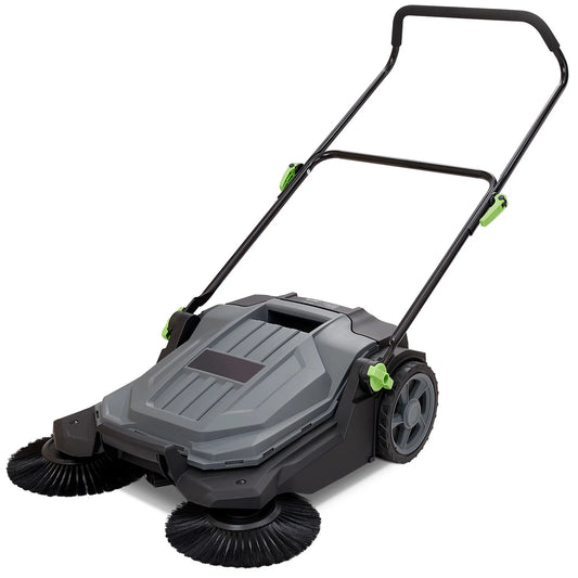 SucceBuy Walk-behind Hand Push Floor Sweeper 5-Gal Waste Container Angle & Height Adjustable