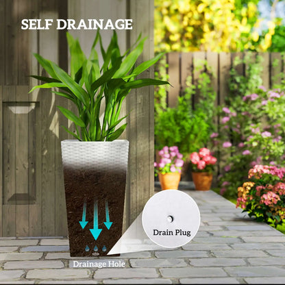 24 Inch Taper Planters with Drainage Holes, Rattan Decor Plant Pots, White