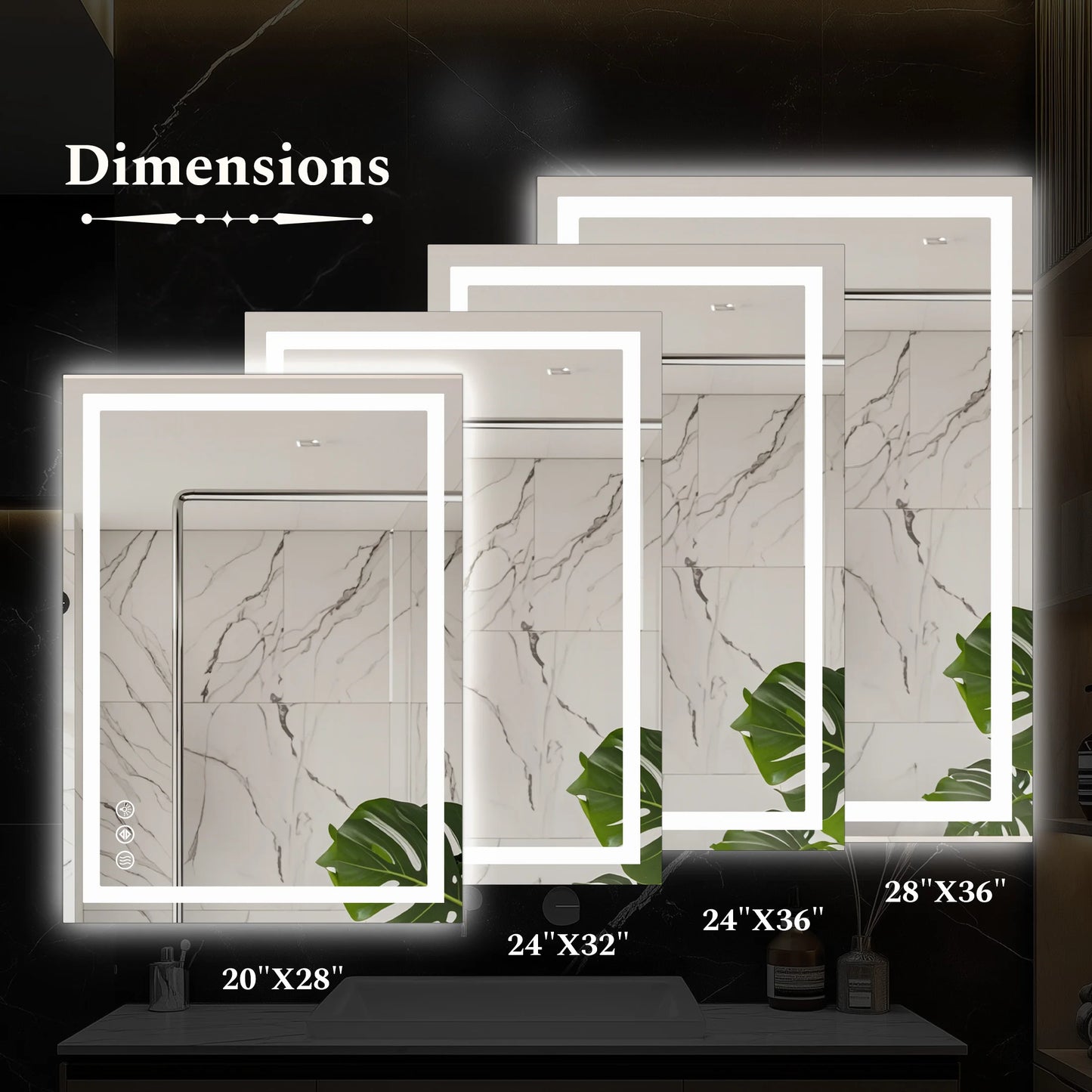 LED Bathroom Vanity Mirror for Wall Memory Function Tempered Glass with 3 Color Temperatures Front Light