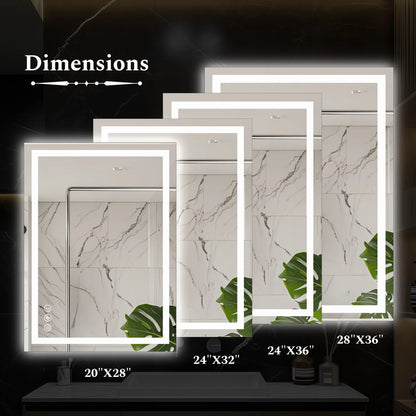 LED Bathroom Vanity Mirror for Wall Memory Function Tempered Glass with 3 Color Temperatures Front Light
